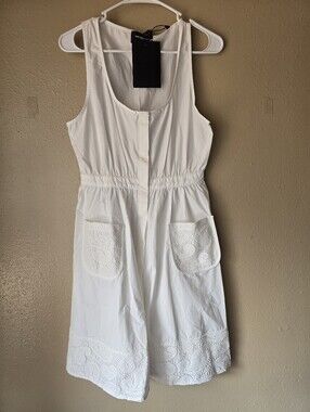 The Kooples White Cotton Lace Trim Dress Midi NWT Size 2 Fits US 6-8 M
